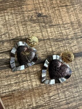 Mixed metal heart dangle pierced earrings